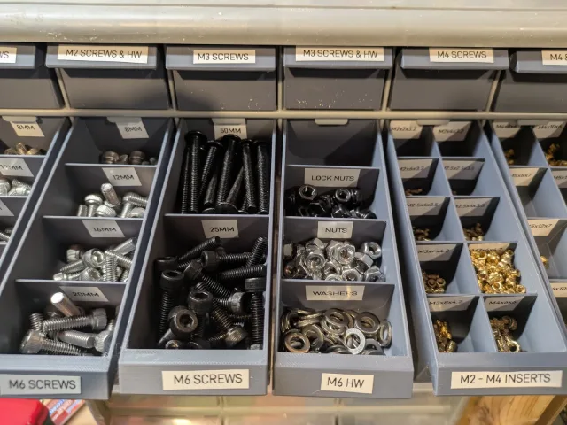 Permanent-divider small part organizer drawers (Akro-Mils style) – Free 3D Model STL